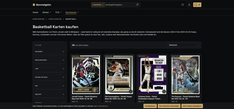 Basketballeinzelkarten online kaufen bei Sammelgeist